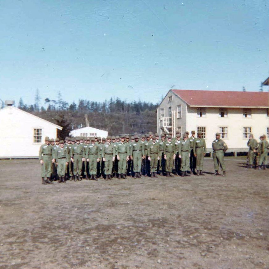 Ft. Lewis - Class I Platoon, Co B, 266th QM Bn - 2LT Meshon on left and SSG McMillan on right - Aor 1966