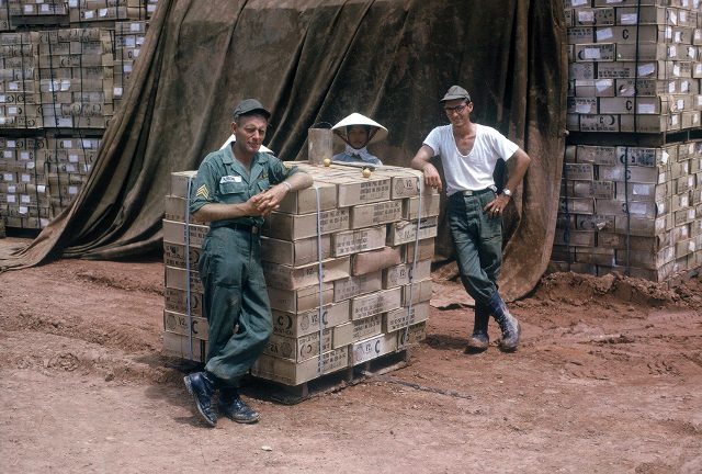 Long Binh - 506th S&S Co - Class I - Sgt Sevigne and Sp4 Music - photo by LT Jerry Parker