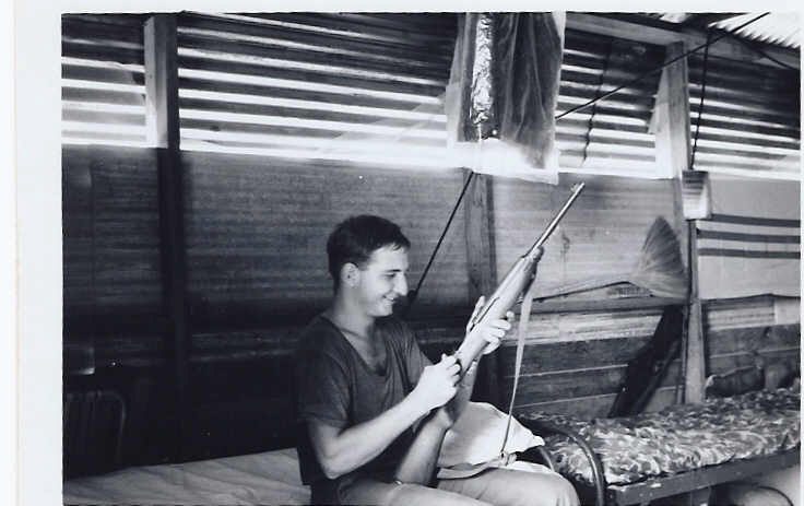 Simo w-carbine in hutch, flag & m14 & broom & louvered windows